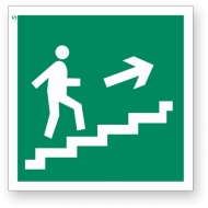 Е15 Направление к эвакуационному выходу по лестнице вверх, направо